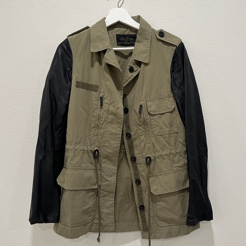 Zara khaki utility leather jacket sz S